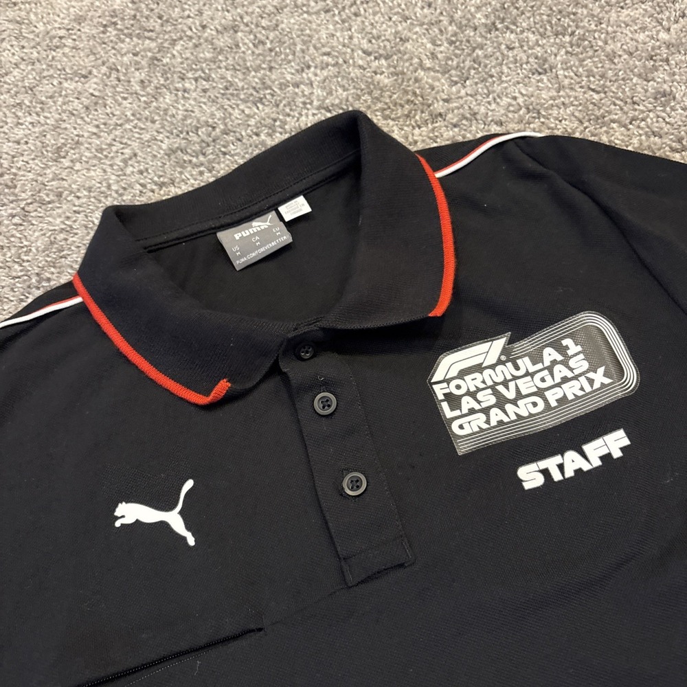 Puma F1 Formula 1 Las Vegas Grand Prix Staff Polo Shirt Mens Medium Black Red - Picture 2 of 8